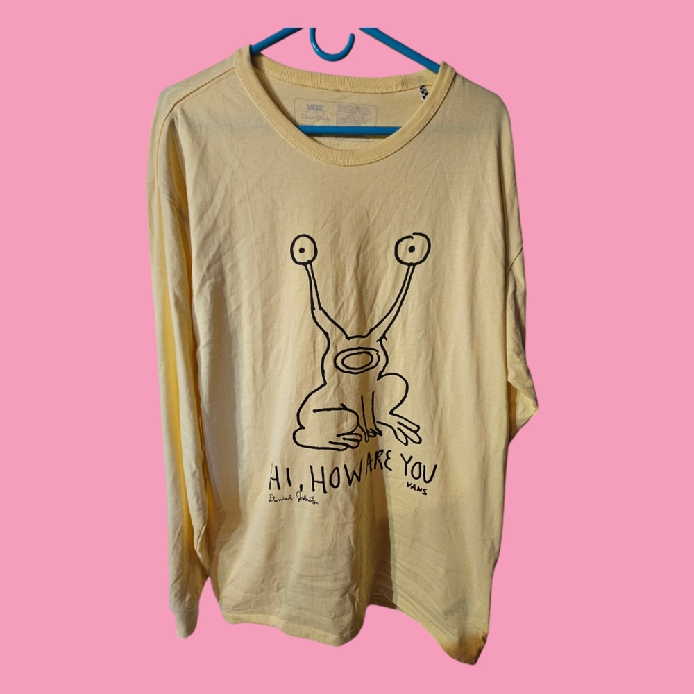 Vans X Daniel Johnston Pastel Yellow Long Sleeve Tee with Jeremiah the Frog!